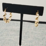 Pair Of 14K 585 Yellow Gold & Pearl Hoop Earrings