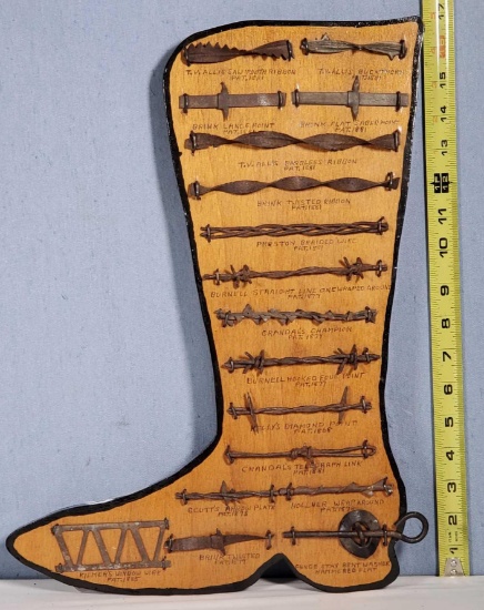 Boot Shape Display Of Antique 1800s Barbed Wire