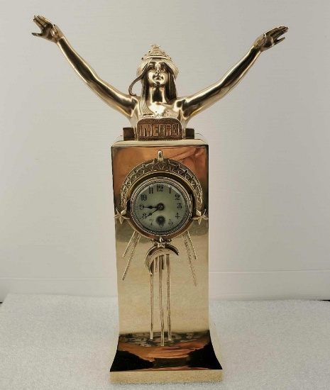 Art Deco Brass Mantle Clock L'Heure (On Time)