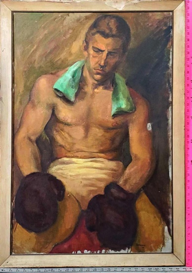 1948 Oil on Canvas of Boxer signed Browne