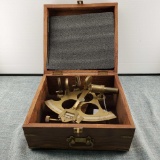 Antique Brass Nautical Sextant Maritime With Wood Storage Box