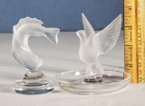 Lalique Jumping Trout and Dove Paperweight Sculptures