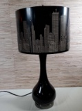 Contemporary Black Lamp with City Scape Shade