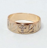 10k Gold Band Ring with Diamond Center Cross