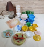 Collection of Akro Agate Glass & Miniature Lamp