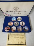 Boxed Set of 9 Colorized 9/11 Tribute US Silver Eagle 1 oz .999 Fine Silver Bullion Coins