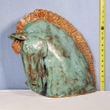 Art Pottery Sculpture of Horse Head with Green Moss Glaze