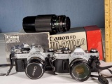 2 Canon AE-1 Cameras, FD 70-210/4.0 Zoom and Other Lenses