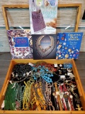 Collection of New Glass Beads, Bead Patterns Book, & Jewelry