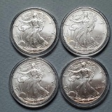 4 UNC 2004 US One Oz Silver Eagle Bullion Coins