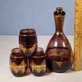 Purple Mid-Century Venetian Glass Gold Decorated Cordial Set