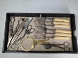 Antique Bone handle Forks and Varied Scissors and Tools