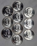 10 BU UNC 1961 Franklin Silver Half Dollars