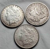 3 AU-UNC Morgan Silver Dollars - 1884, 1887-O and 1889