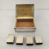 Webster Company Wood Lined Sterling Silver Cigarette Box And Set Of 4 Match Box Holders