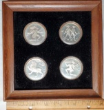 Framed Set of 4 Franklin Mint Sterling Silver Treasury of The Zodiac Medallions