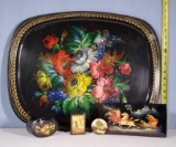 Hand Painted Russian Lacquer Boxes, and Painted Tray