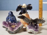 Collection of Stone Figural Carvings and Amethyst Crystal Specimens