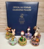 6 Snoopy Music Boxes & Peanuts US Stamps Binder