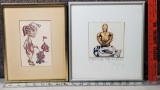 Ernest Ruckle Watercolor 1970 Sci Fi Woman & Pet and John Long LE Print C-3PO Gives CPR to R2-D2