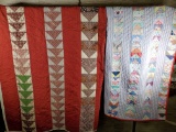 2 Vintage Cotton Hand Stitched Flock Flying Geese Quilts