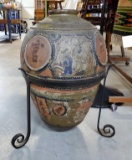 Hand Painted Free Standing Asian Pottery Storage Vessel