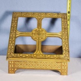 Antique Gilt Cast Aluminum Celtic/ Arts and Crafts Style Adjustable Book/ Bibble Stand