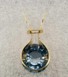 Modernist Designer David Wachler & Sons 18K Yellow Gold Blue Topaz Pendant