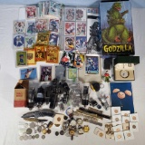 Colllectible Case Lot with Godzilla Model, Coins, Watches, Sports Cards, Vaccuum tubes and More