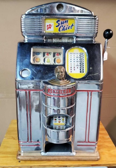 RARE Antique1948-49 Working Jennings Sun Chief Tic-Tac-Toe 50 Cent Solid Front Slot Machine