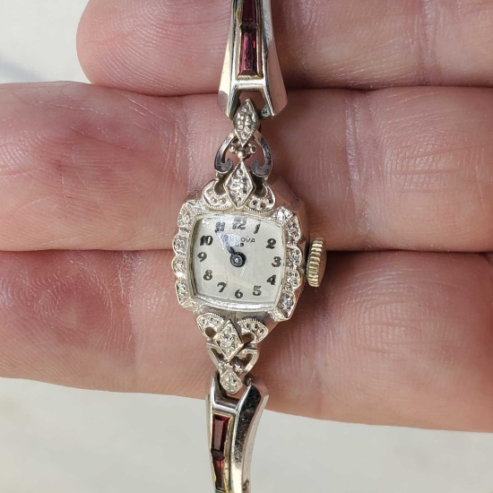 Vintage Bulova Ladies 14K White Gold & Diamond Watch