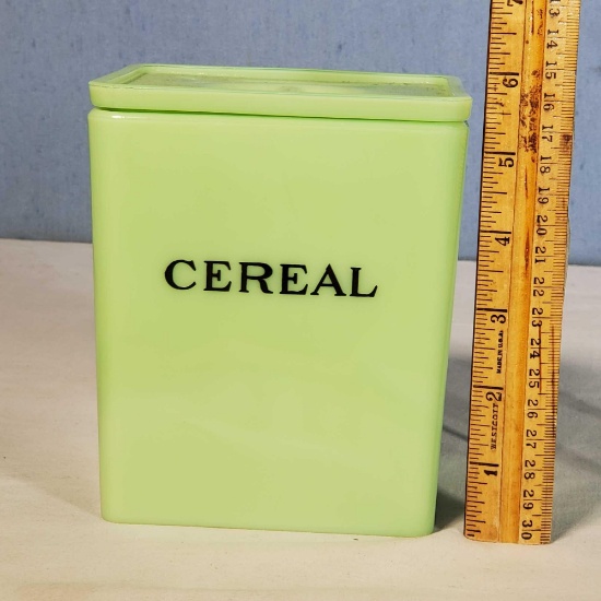 Jeanette Jadite Glass Square Cereal Canister