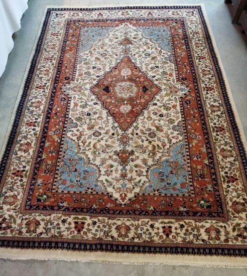 9'x 6'2" 100% Wool Pile Persian Kashan Rug