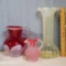 3 Opalescent and Feather Optic Glass Vases and Pitchers