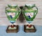 Pair of Antique Majolica Handled Urns on Metal Bases