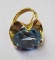 14k Yellow Gold Approximately 18 Ct. Light Blue Sapphire Mid Century Modern Ring