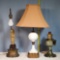 3 Vintage Lamps - Soapstone Figural, Milk Glass Oil Display and Metal Aladdin