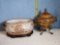 Sarreid Ltd. Tiger Porcelain Centerpiece Bowl w/ Brass Paw Feet Mounts & Chinese Foot Bath Bowl