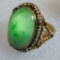 14K Yellow Gold Jade Cabochon & Seed Pearl Ring