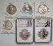 6 US Franklin Silver Half Dollars - NGC PF 66 1960, PF 67 1962, Ungraded1959, 1957, 1962-D & 1963-D