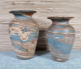 2 Niloak Swirl Mission Ware Vases