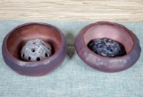 2 Vintage Van Briggle Mulberry Glaze Bowls with Flower Frogs
