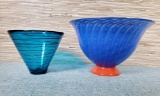 2 Signed Art Glass Bowls
