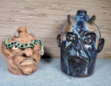 2 Signed Pottery Ugly Face / Devil Jugs