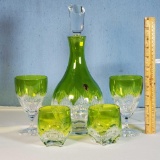 6 Pc Waterford Cut Crystal Mixology Neon Lime Decanter Set
