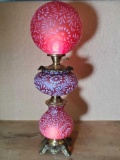 Fenton for L.G. Wright Daisy and Fern Cranberry Opalescent 3 Tier GWTW Lamp