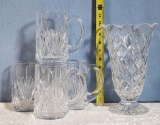 Waterford Cut Crystal Vase, and 4 Beer Mugs