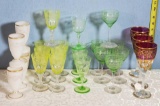 18 Vintage Needle Etch and wheel cut Uranium & Vaseline Glass Stems and more