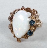 Vintage 14k Gold Nugget Style Sapphire & Opal Ring