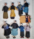 10 Vintage Asian Composite Large Doll House Size Family Dolls in Traditional Dress